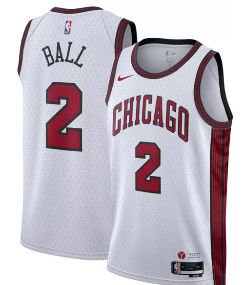 Men's Chicago Bulls #2 Lonzo Ball White 2022/23 City Edition Stitched Basketball Jersey